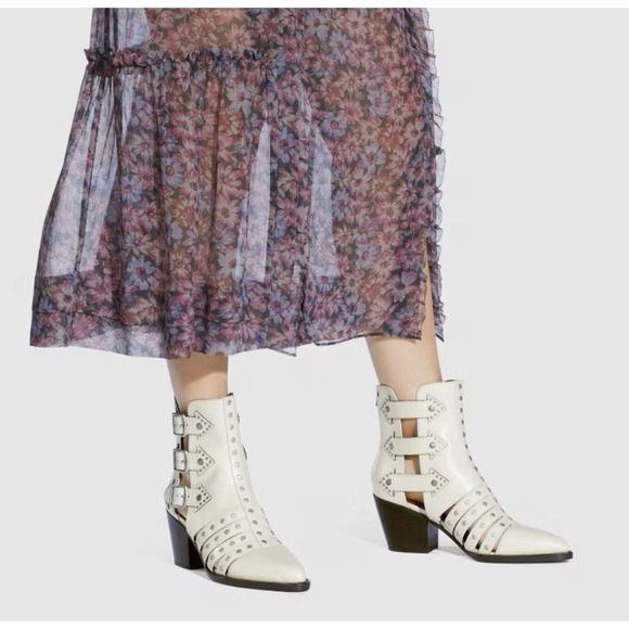 Authentic Coach Phoebe Studded Buckle Bootie In Cream Chalk Womens Size 8.5 - Picture 2 of 12